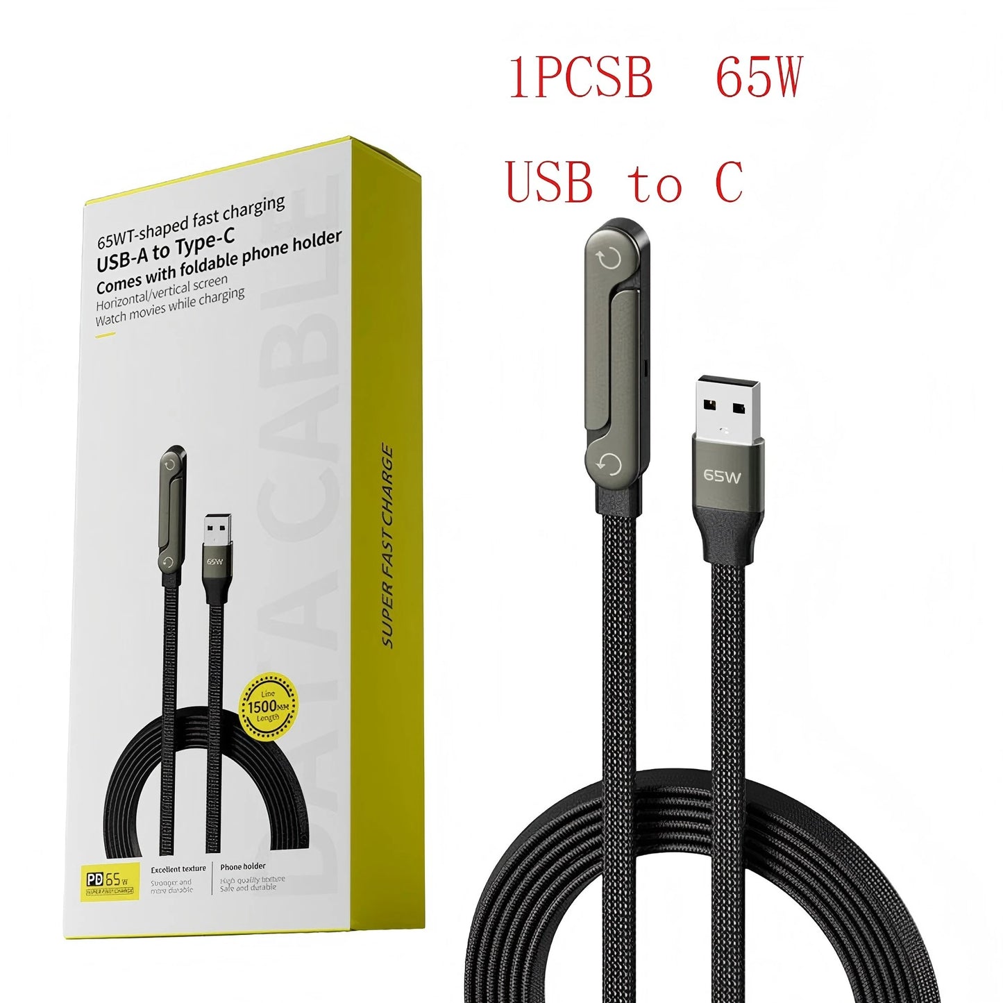 ElbowCharge Pro™ 240W Fast Charging Cable with Folding Phone Holder
