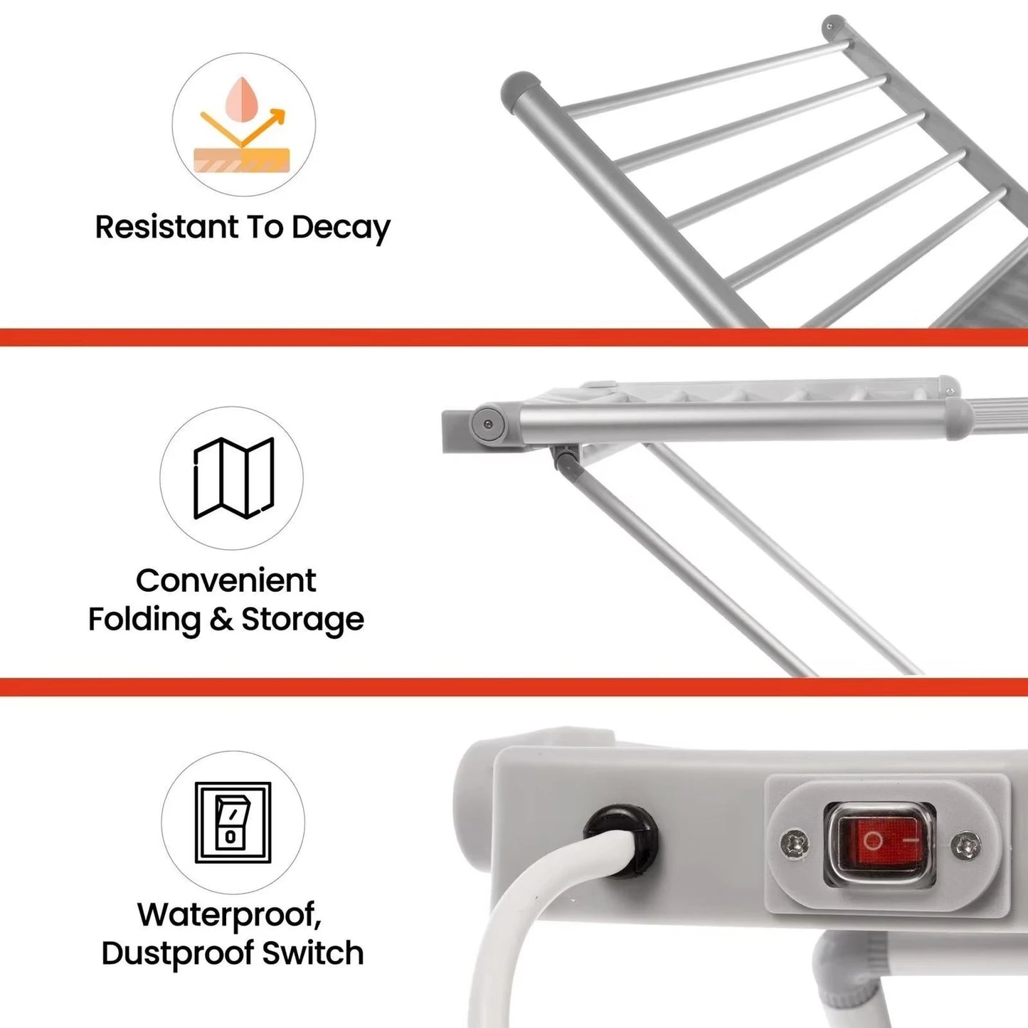 🛁 Freestanding Portable Lightweight Electric Heated Clothes & Towel Dryer with 18 Heating Rails