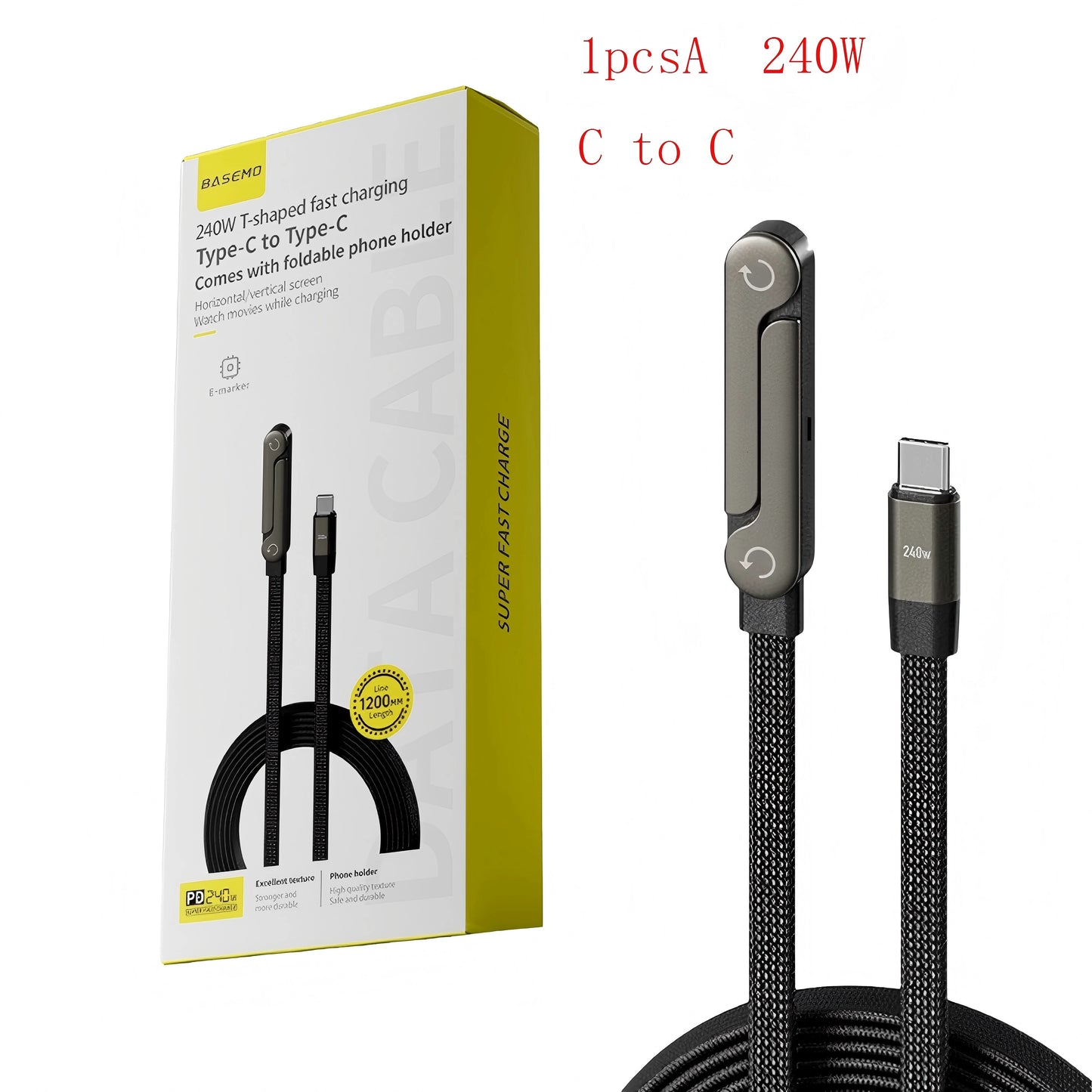 ElbowCharge Pro™ 240W Fast Charging Cable with Folding Phone Holder