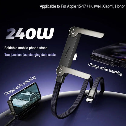 ElbowCharge Pro™ 240W Fast Charging Cable with Folding Phone Holder