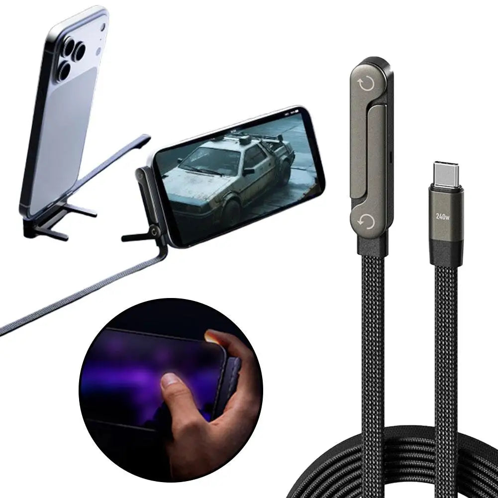 ElbowCharge Pro™ 240W Fast Charging Cable with Folding Phone Holder