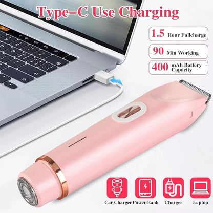 2-in-1 Women's Electric Razor & Bikini Trimmer – Painless Portable Epilator